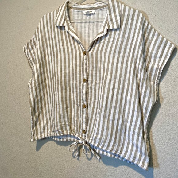 Beach Lunch Lounge Stripe Button Up‎ Cotton Top Drawstring XL - Picture 3 of 4
